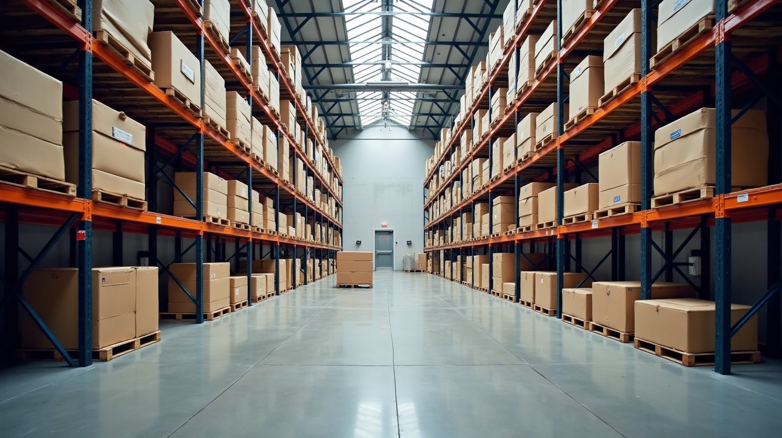 Clean warehouse aisle and floor