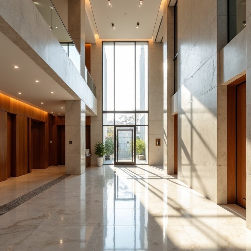 Bright commercial lobby and reception area