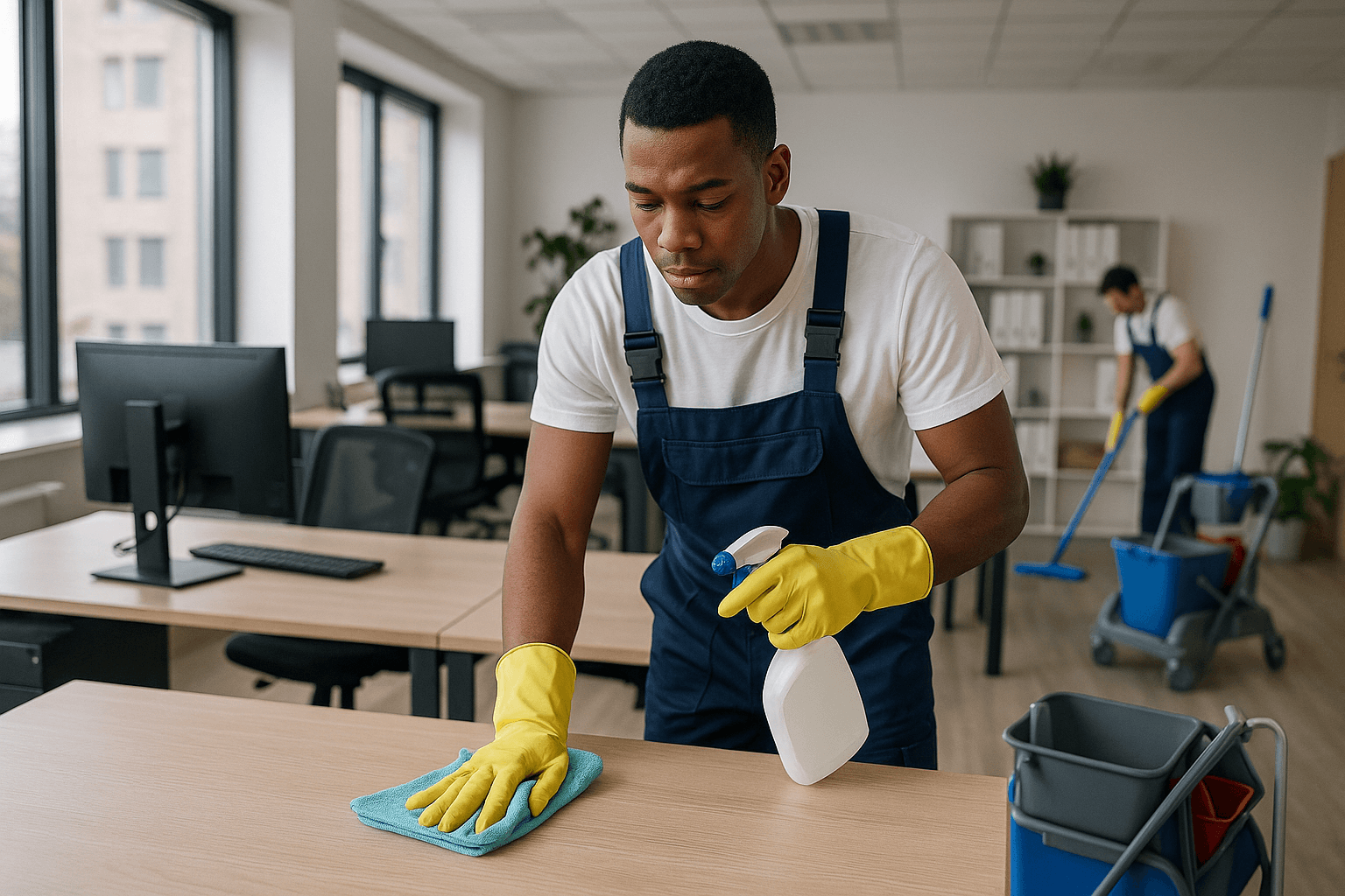 Routine cleaning in an office meeting area