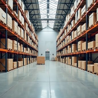 Clean warehouse aisle and floor